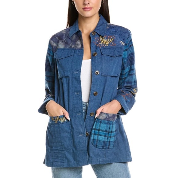 Johnny Was Jackets & Blazers - NWT Johnny Was Moonlight Tie-Dye Patchwork Military Jacket Embroidered Size L